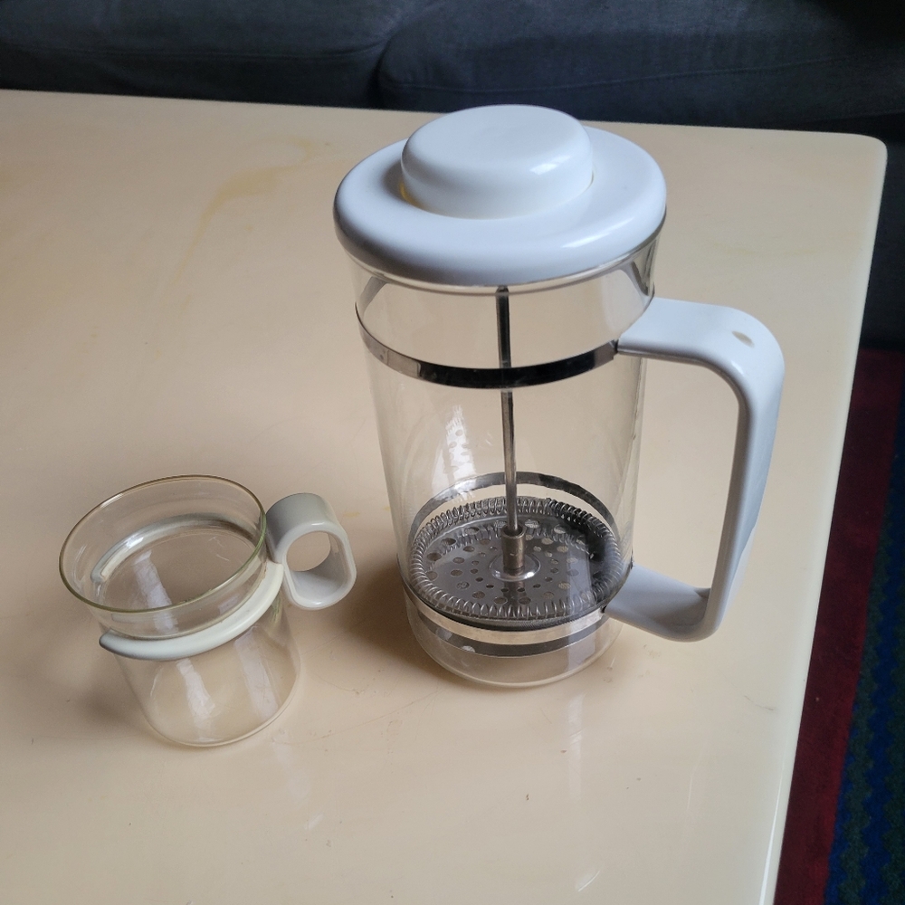 Vintage 70s Bodum Press Coffee Maker W/ Rare Bodum Glass. Made In Denmark.